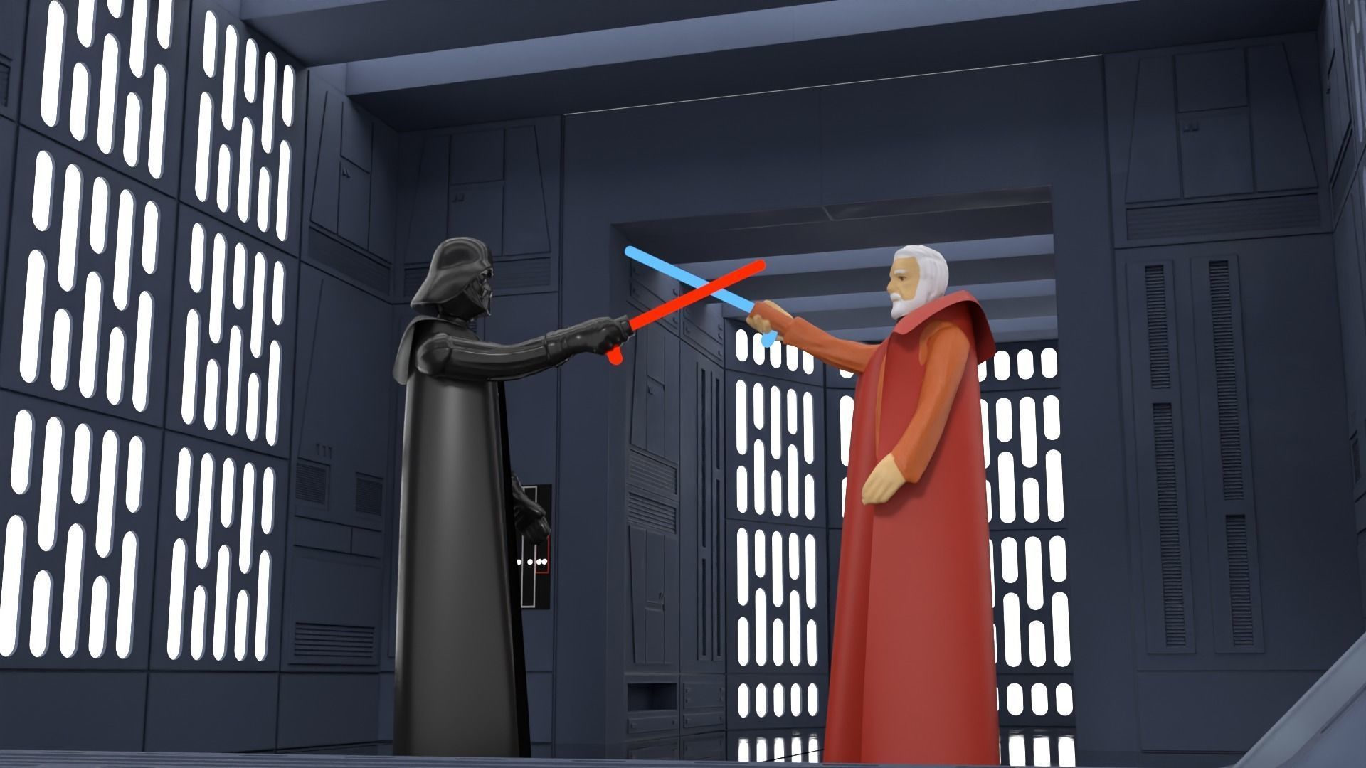 Set 1a - Death Star Vader vs Obi-Wan 1-18 scale Hasbro Kenner 3D Model Collection_12