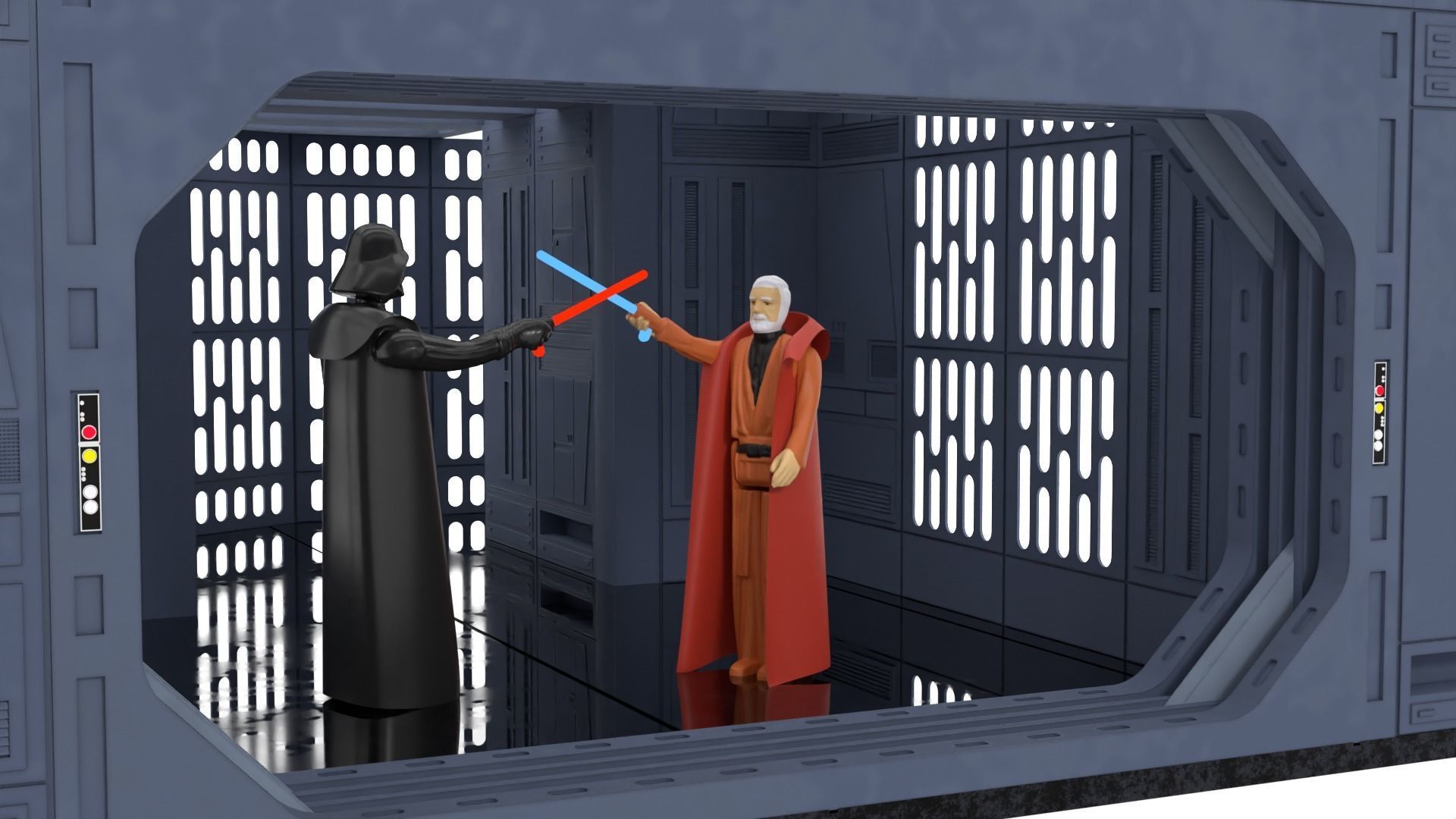Set 1a - Death Star Vader vs Obi-Wan 1-18 scale Hasbro Kenner 3D Model Collection_9
