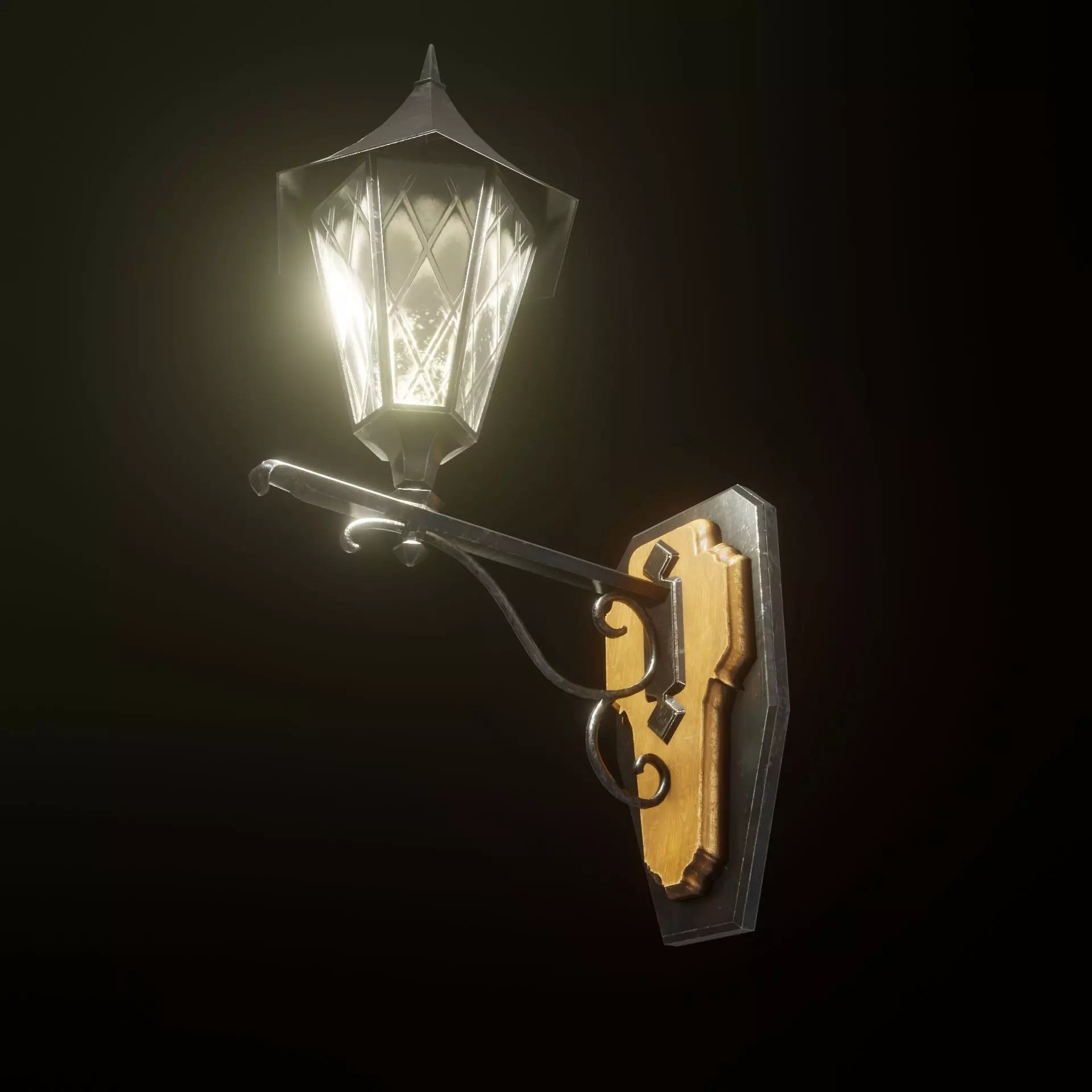 Medieval Street Lamp Low-poly 3D model_0