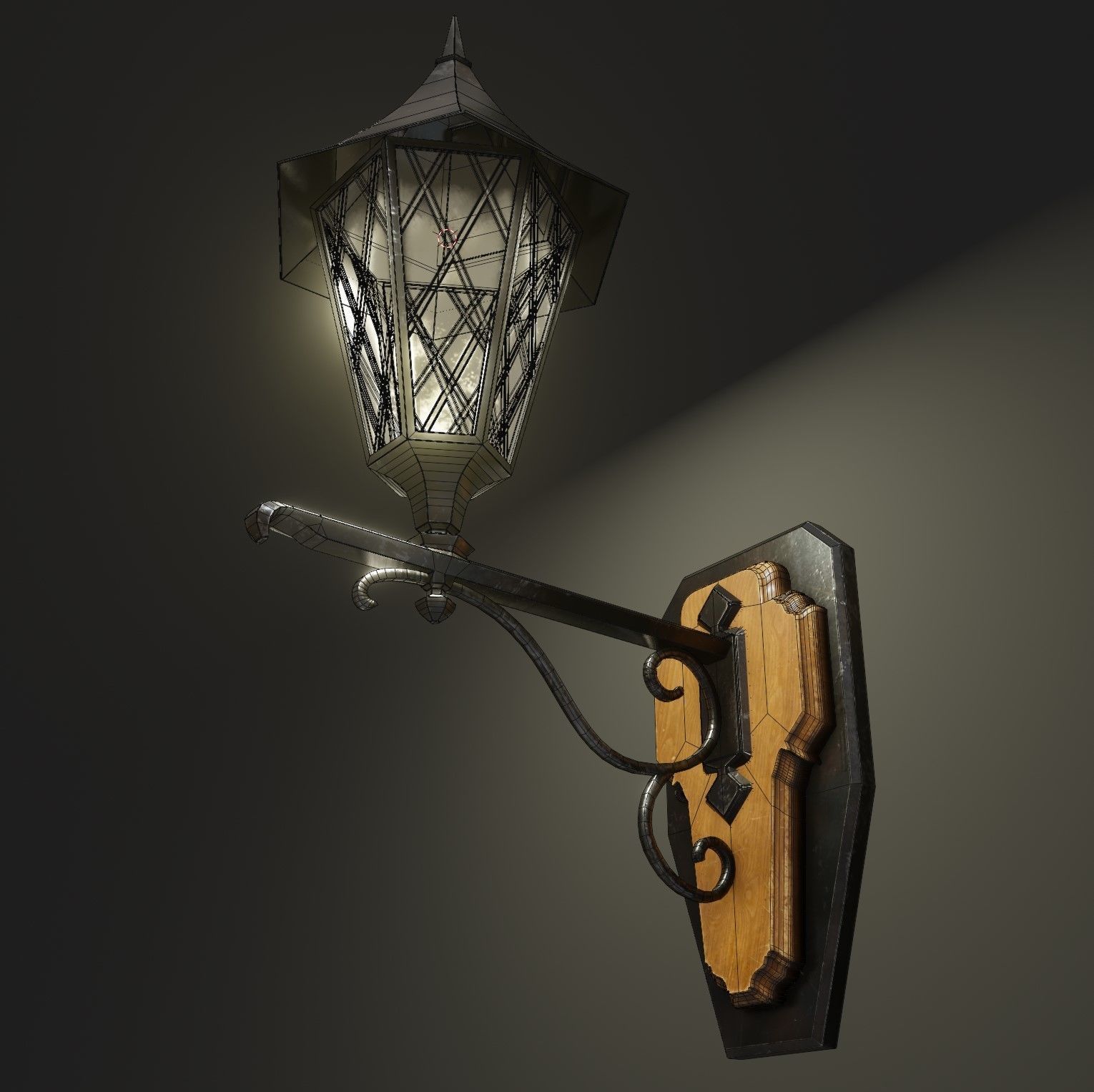Medieval Street Lamp Low-poly 3D model_7