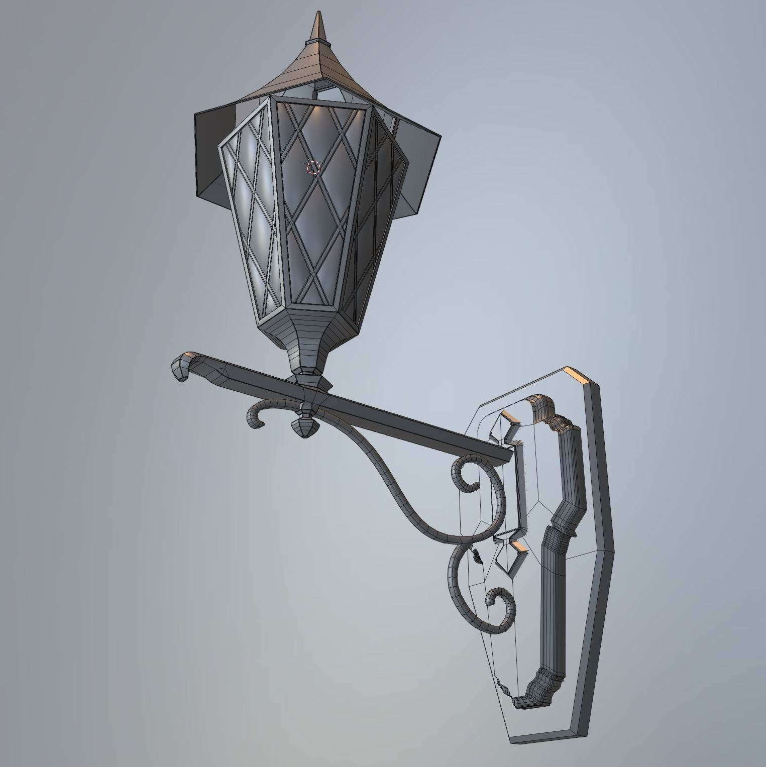 Medieval Street Lamp Low-poly 3D model_8