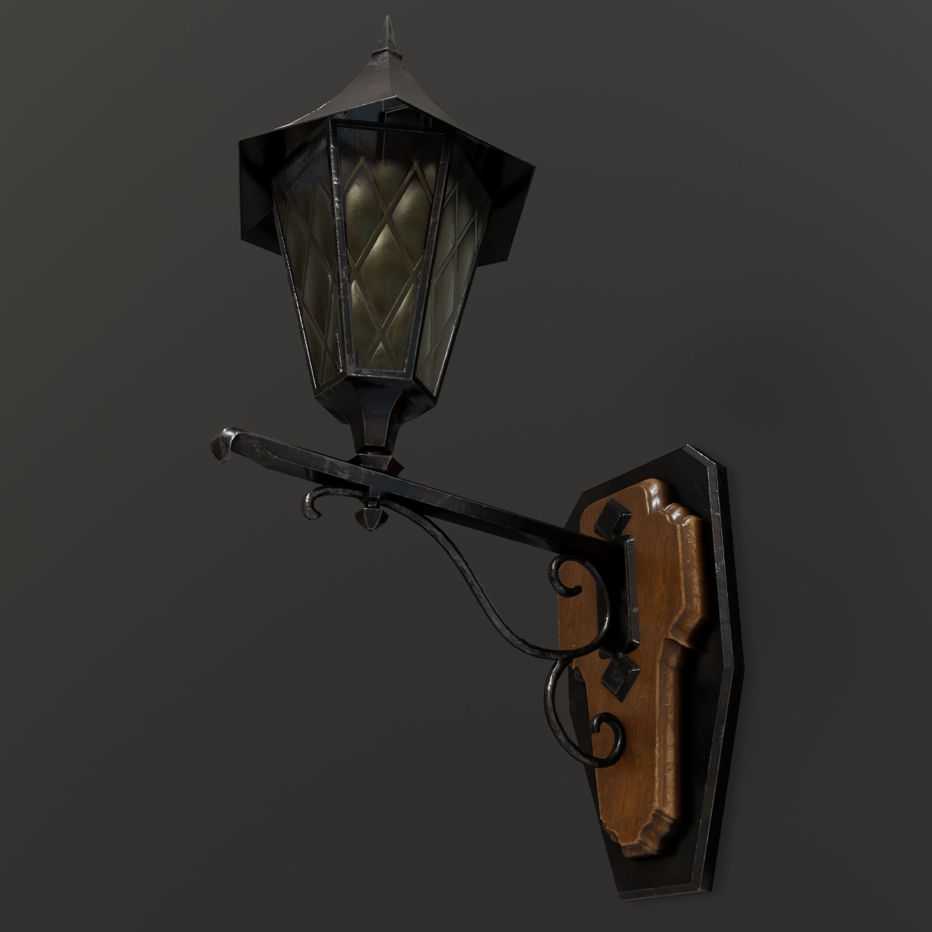 Medieval Street Lamp Low-poly 3D model_1