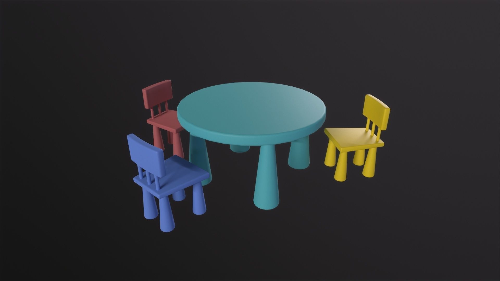 Kids Table and Chairs 3D Model Low-poly 3D model_4