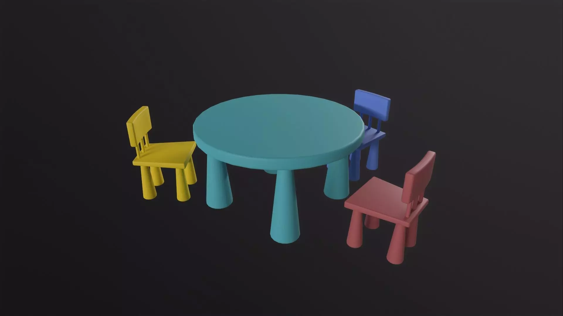 Kids Table and Chairs 3D Model Low-poly 3D model_0
