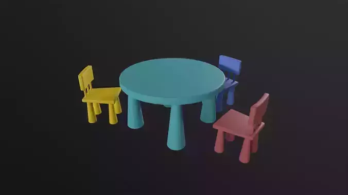 Kids Table and Chairs 3D Model 