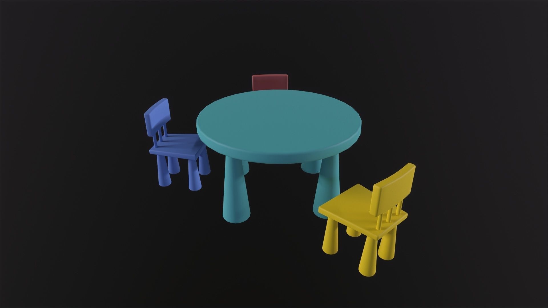 Kids Table and Chairs 3D Model Low-poly 3D model_3