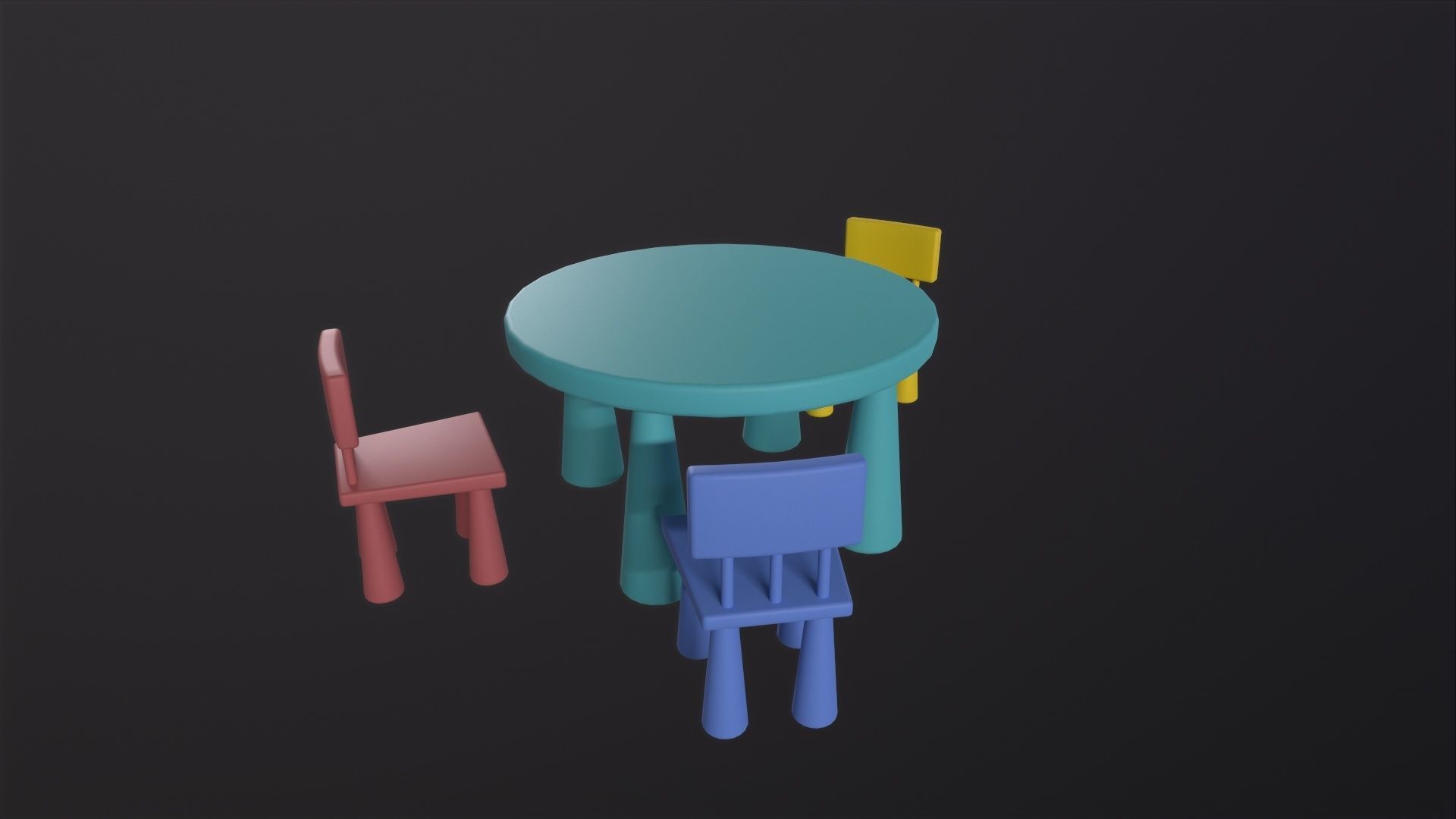 Kids Table and Chairs 3D Model Low-poly 3D model_5