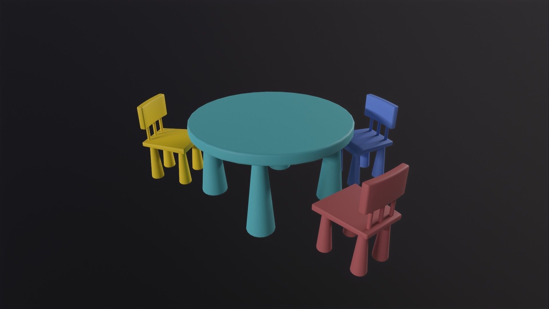 Kids Table and Chairs 3D Model Low-poly 3D model_6