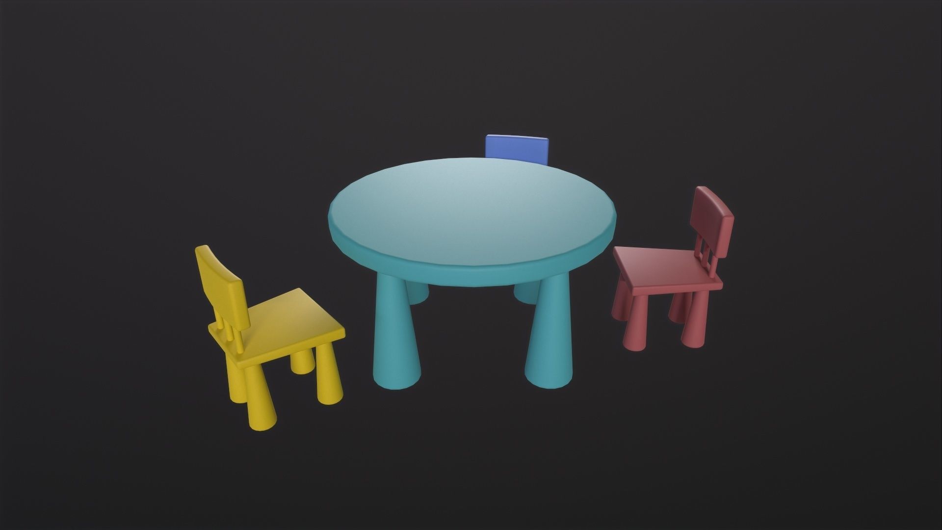 Kids Table and Chairs 3D Model Low-poly 3D model_2