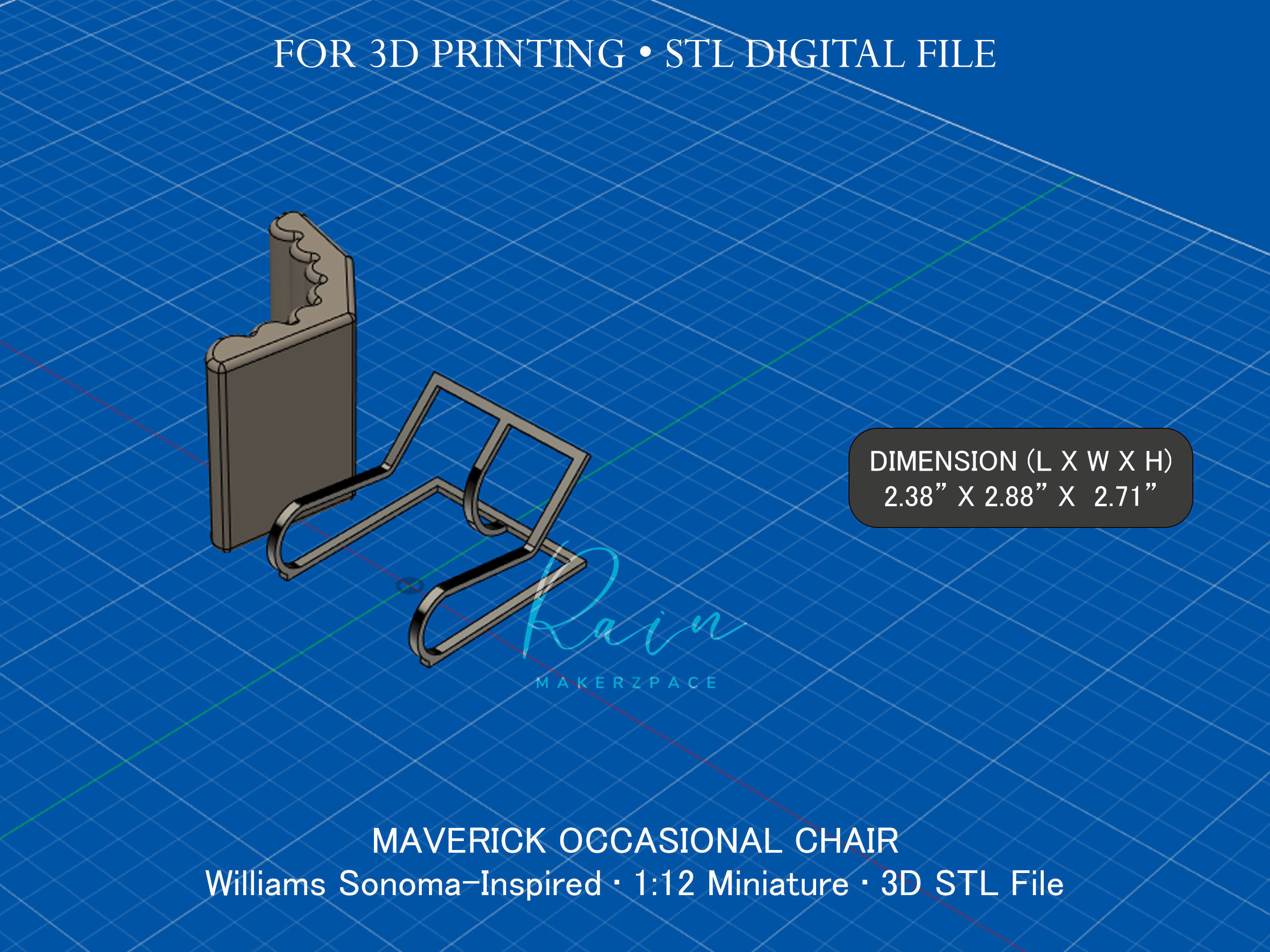 Miniature Maverick Occasional Chair Miniature Furniture 3D print model_5