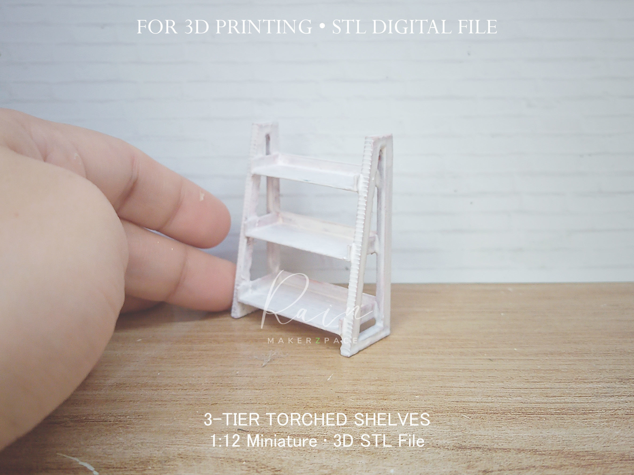 3-Tier Torched Shelves 3D print model_4