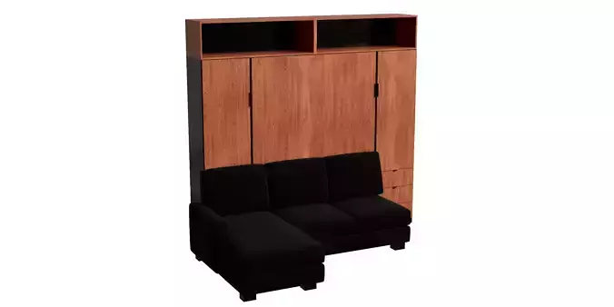 Black Sofa Wall Bed Wooden Cabinet Closed 3D model
