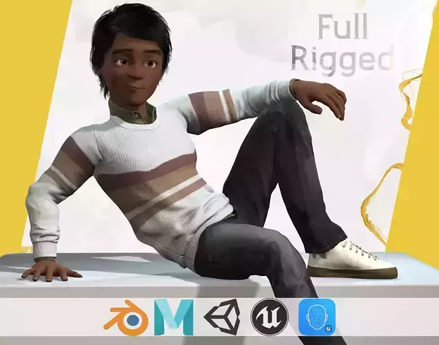 Indian Toon Cartoon Male Low-poly 3D model