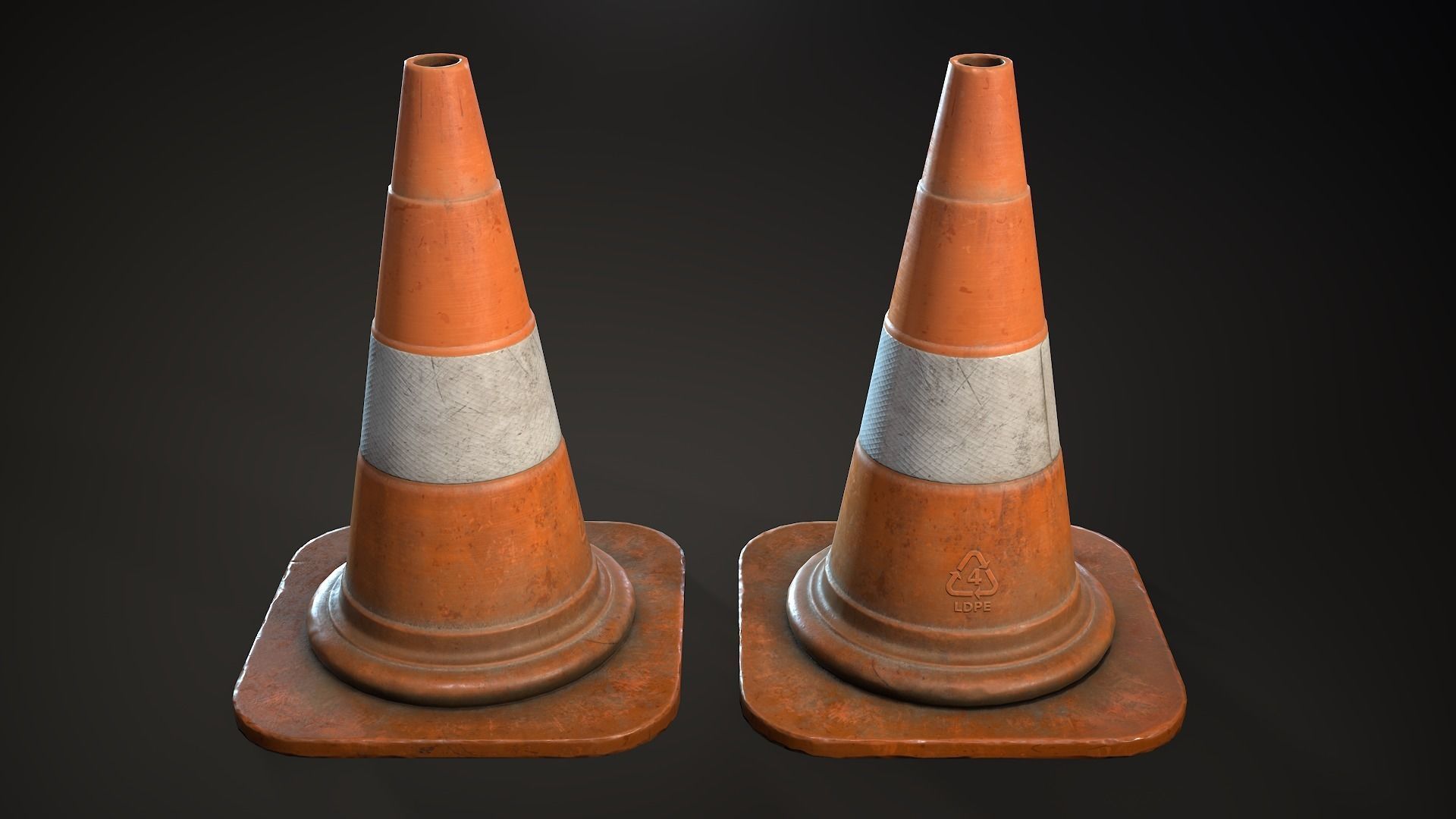 3D Traffic Cone Dirty PBR Low-poly 3D model Low-poly 3D model_2