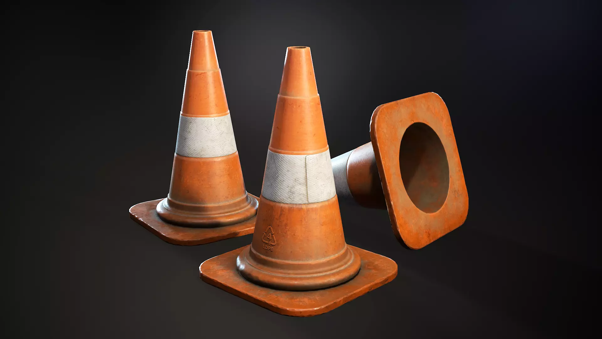 3D Traffic Cone Dirty PBR Low-poly 3D model Low-poly 3D model_0