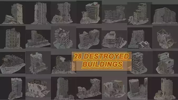 destroyed city Low-poly 3D model