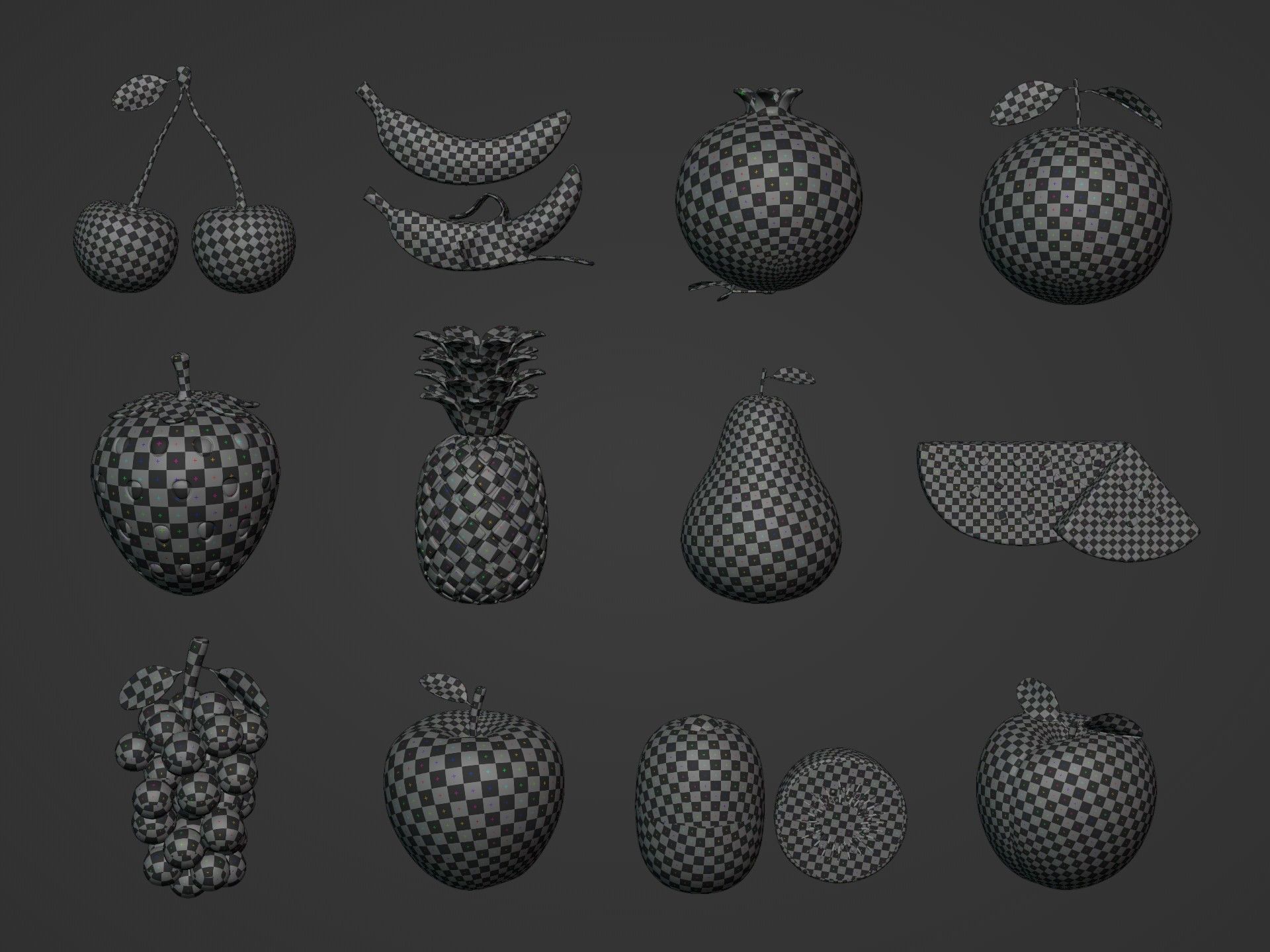 Cartoon Fruit Pack -- Banana Ananas Strawberry Watermelon Kiwi Low-poly 3D model_3