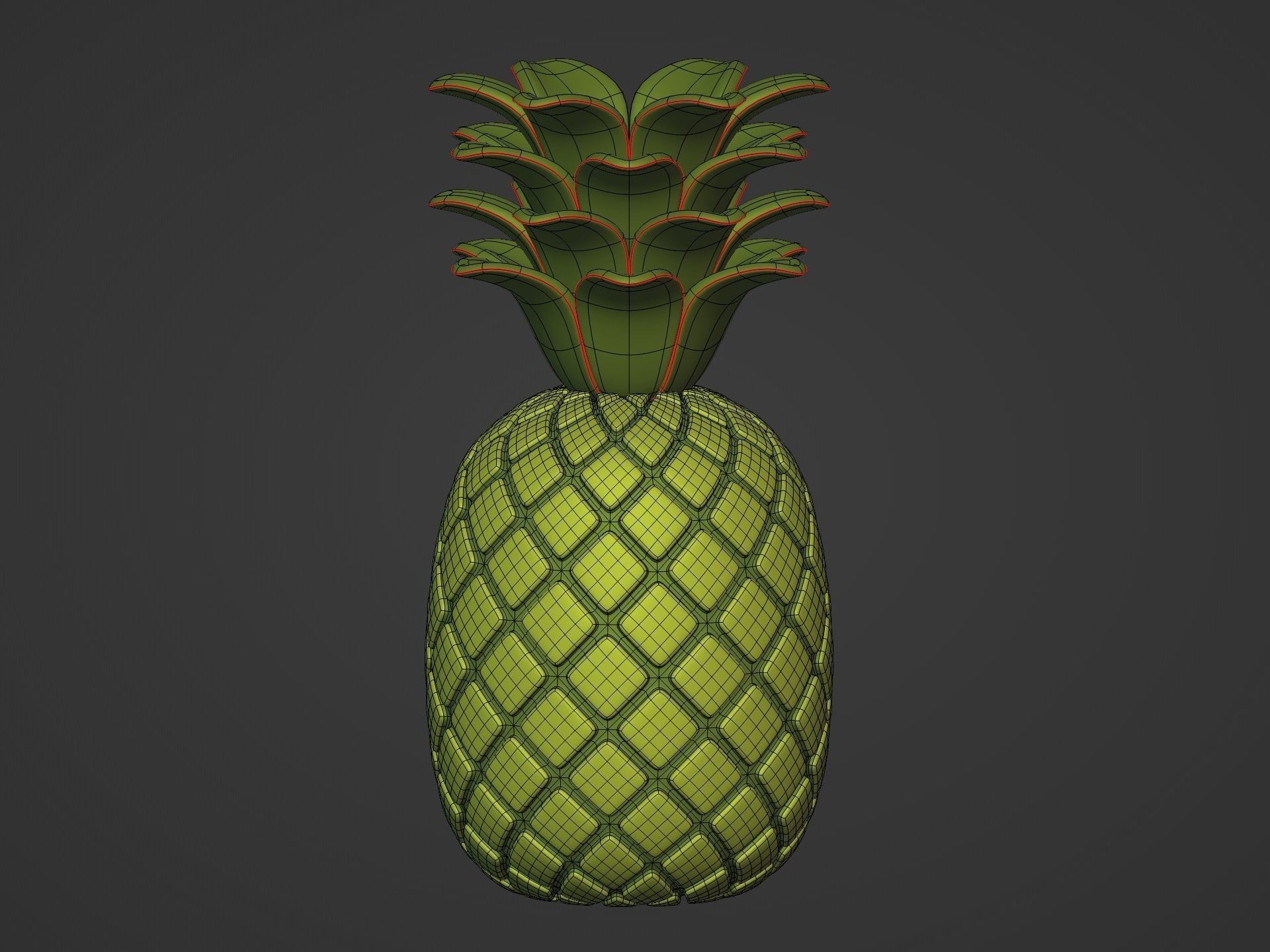 Cartoon Fruit Pack -- Banana Ananas Strawberry Watermelon Kiwi Low-poly 3D model_15