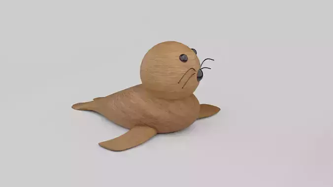 Wooden Carving Seal Theme Showpiece 3D model