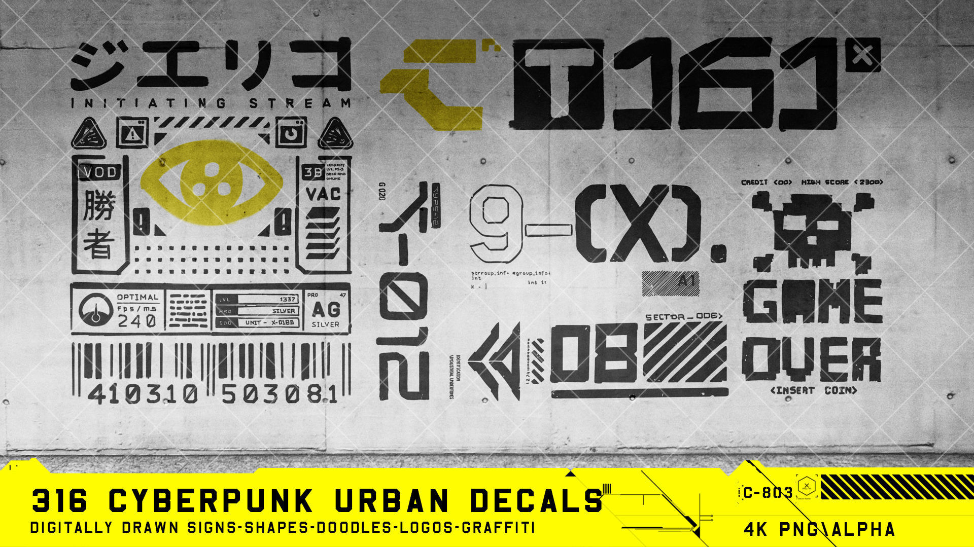 316 Hand Drawn Cyberpunk Urban Decals Texture_3