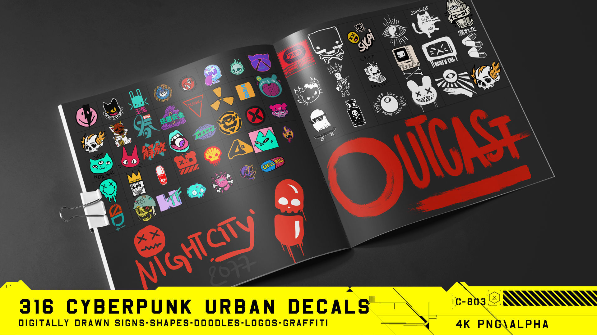 316 Hand Drawn Cyberpunk Urban Decals Texture_14