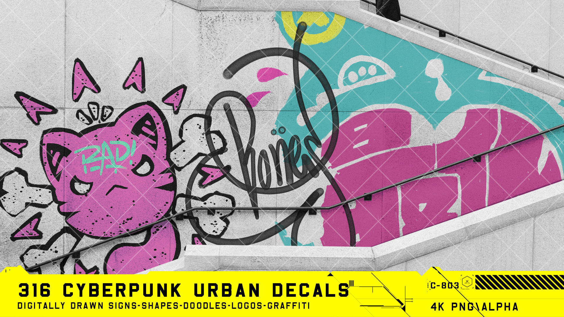 316 Hand Drawn Cyberpunk Urban Decals Texture_5