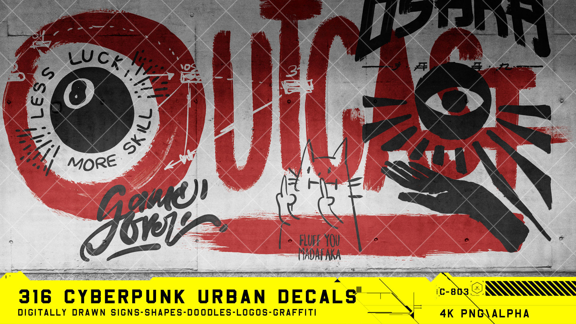 316 Hand Drawn Cyberpunk Urban Decals Texture_6