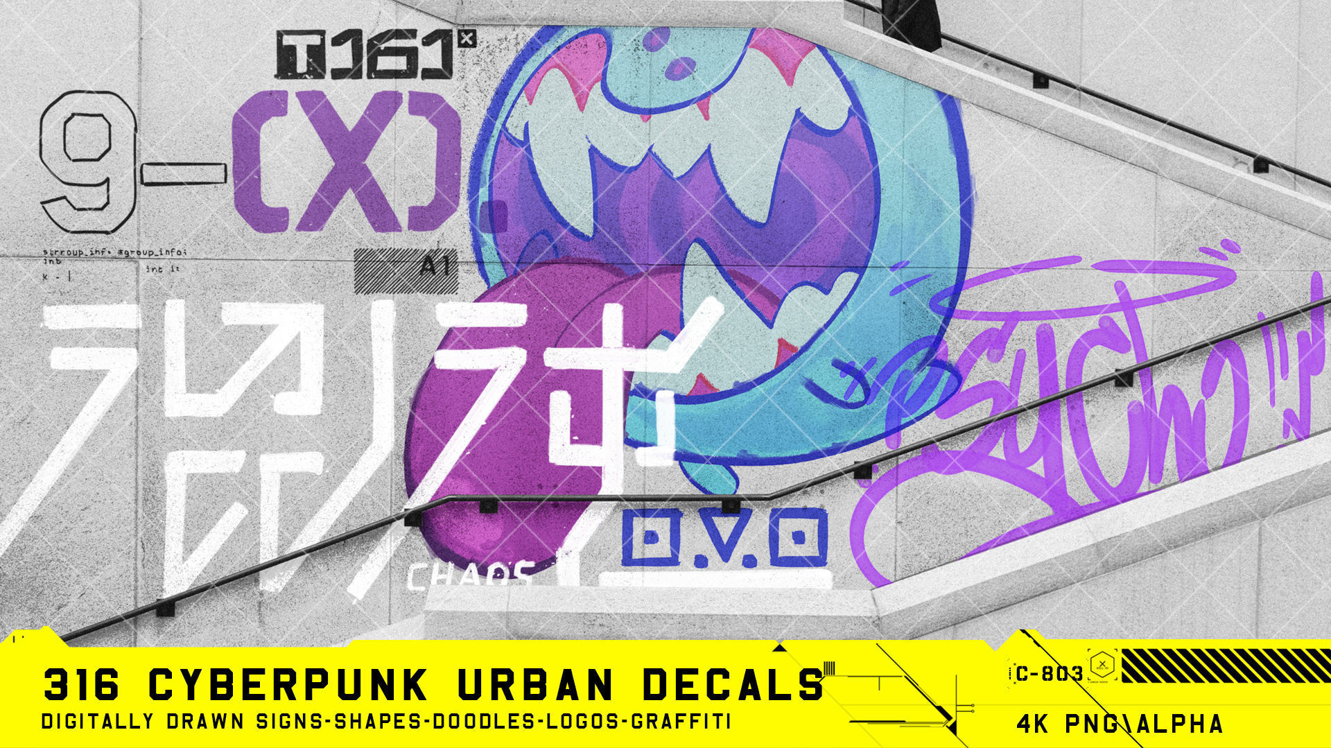 316 Hand Drawn Cyberpunk Urban Decals Texture_4