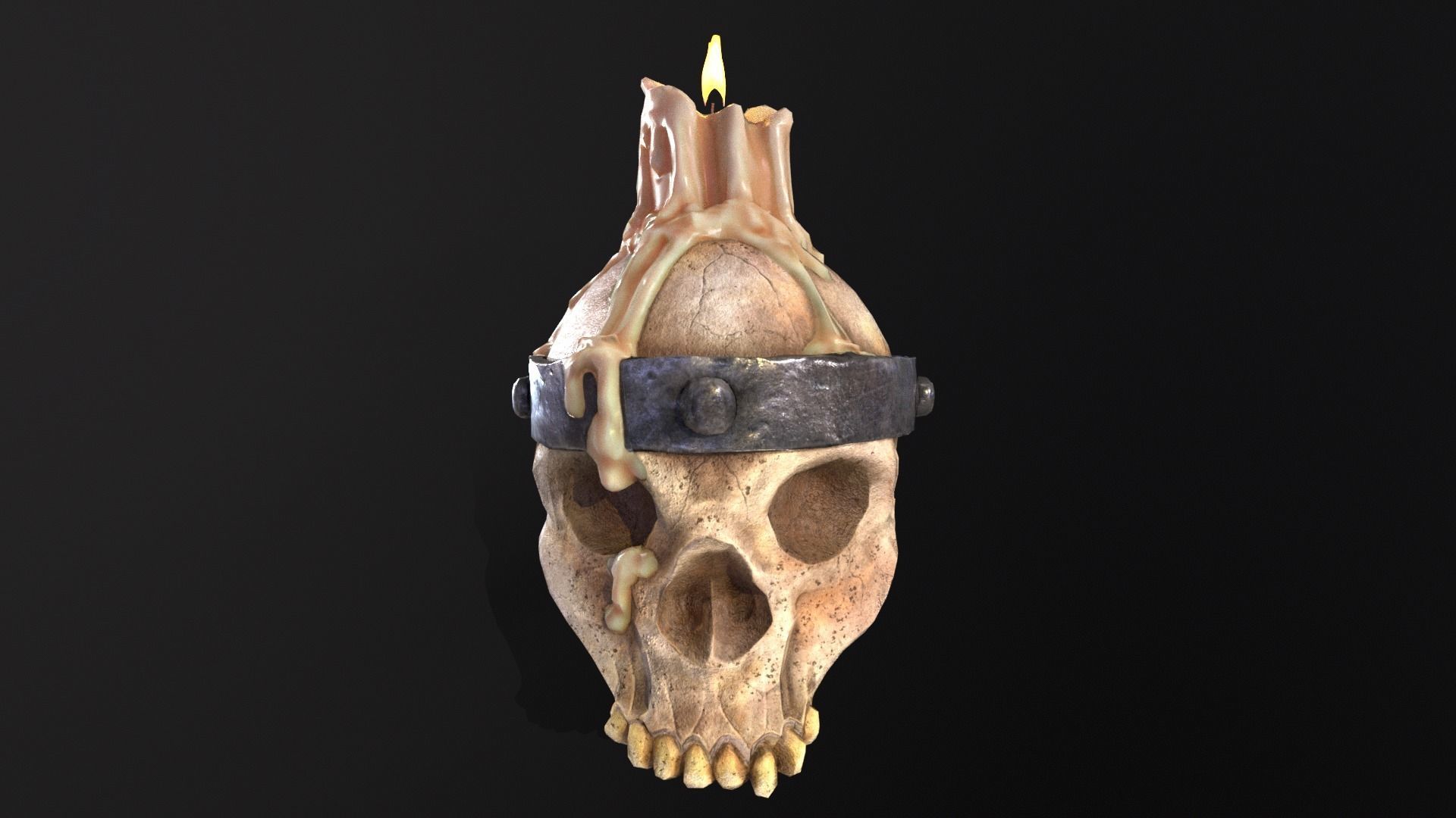 Halloween Spooky Wall Mounted Skull Candle Low-poly 3D model_3
