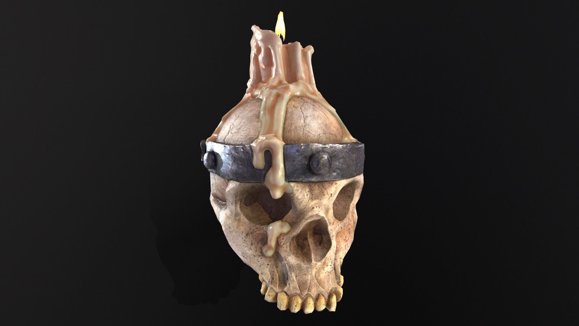 Halloween Spooky Wall Mounted Skull Candle Low-poly 3D model_2