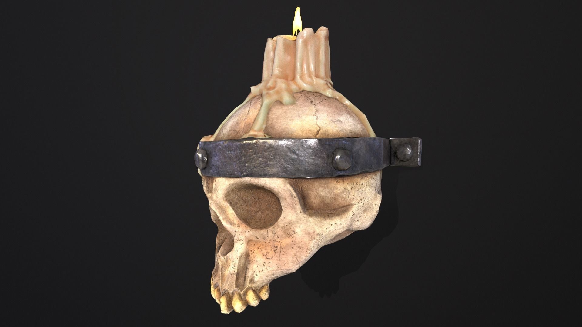 Halloween Spooky Wall Mounted Skull Candle Low-poly 3D model_8