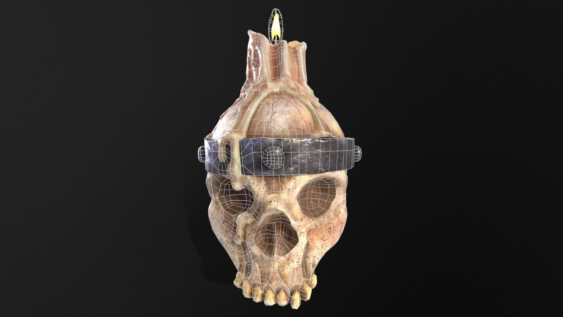 Halloween Spooky Wall Mounted Skull Candle Low-poly 3D model_4