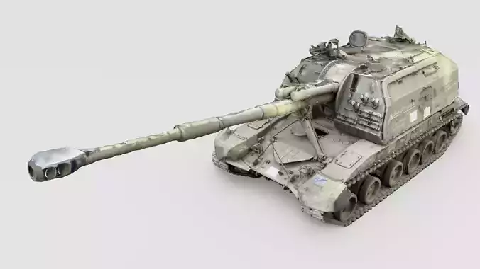 Destroyed 2S19 Msta 152 mm self-propelled howitzer M1990 Farm