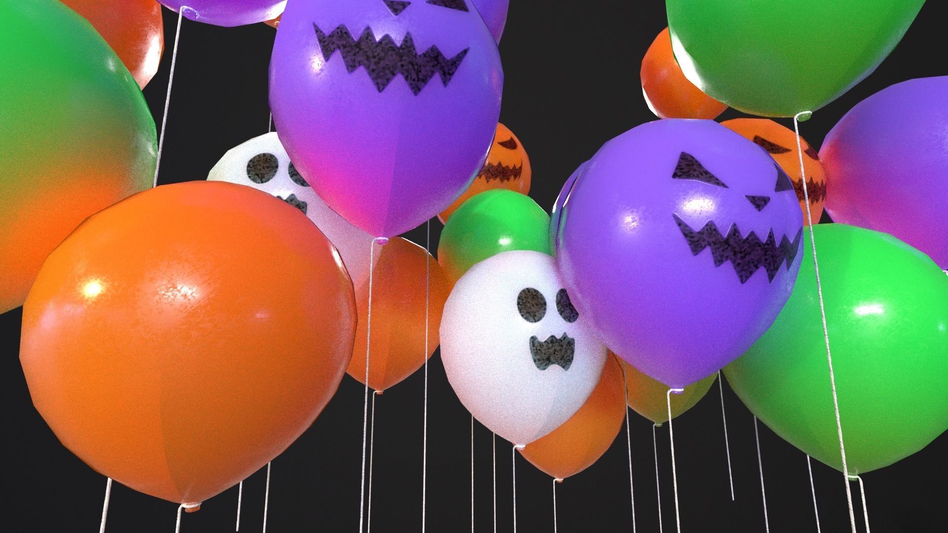 Decorative Halloween Balloons Low-poly 3D model_18