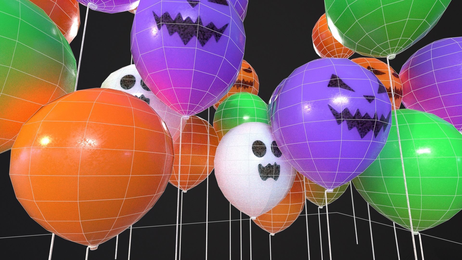 Decorative Halloween Balloons Low-poly 3D model_19