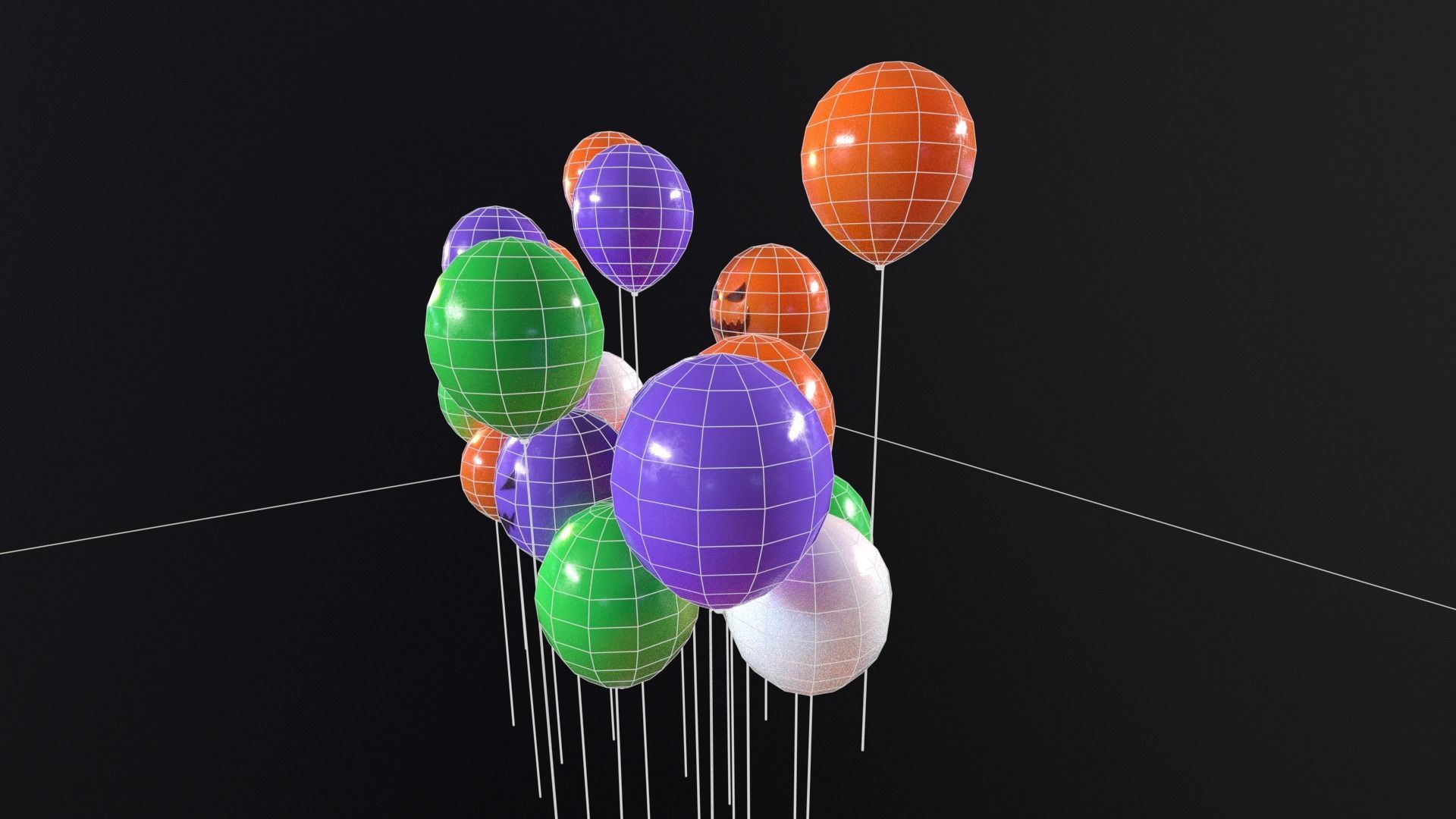 Decorative Halloween Balloons Low-poly 3D model_13