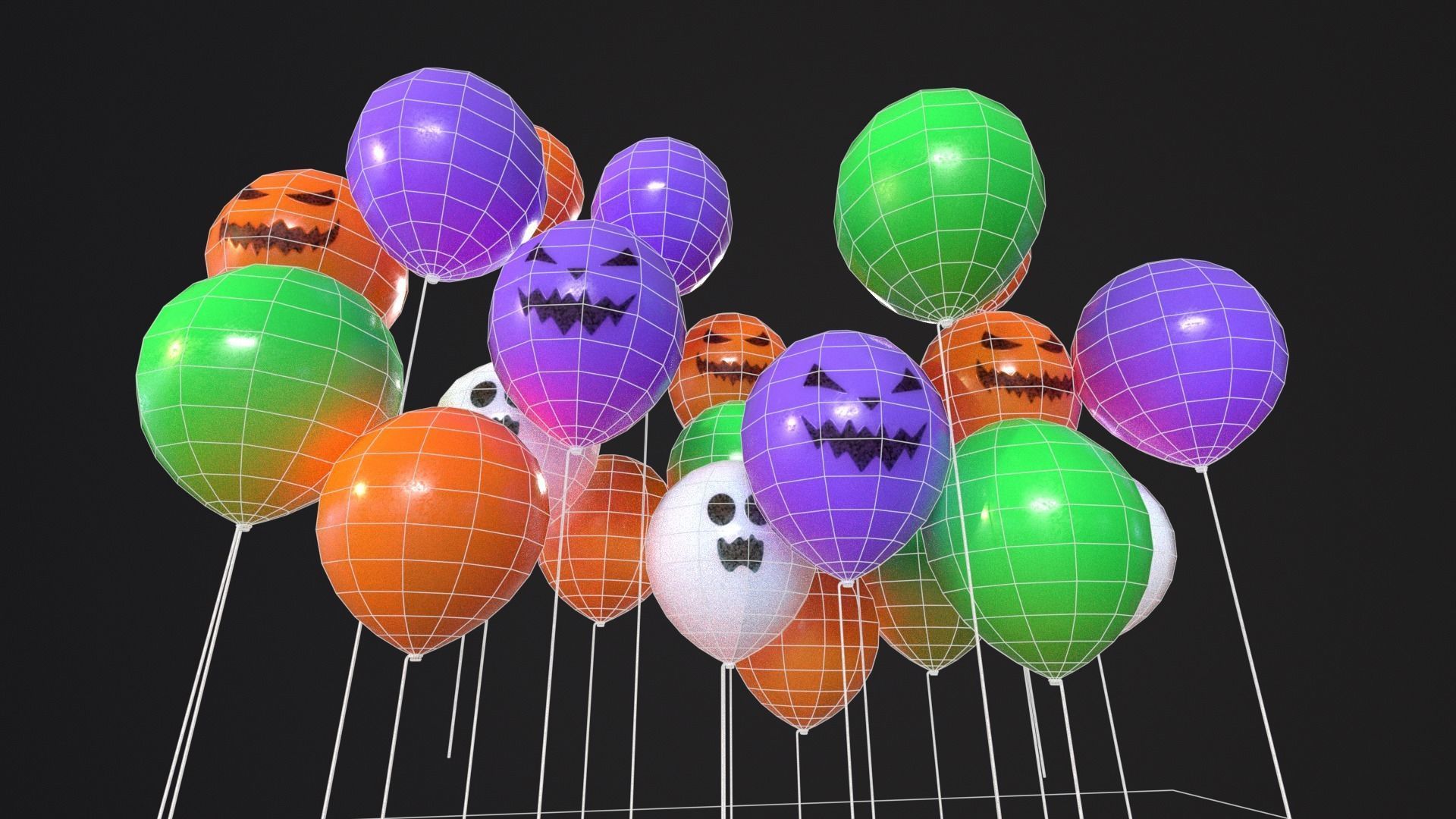 Decorative Halloween Balloons Low-poly 3D model_9