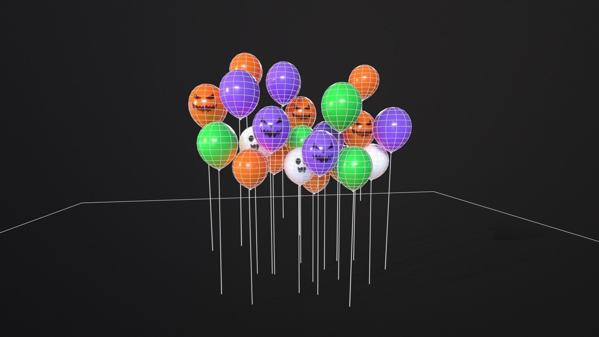 Decorative Halloween Balloons Low-poly 3D model_11