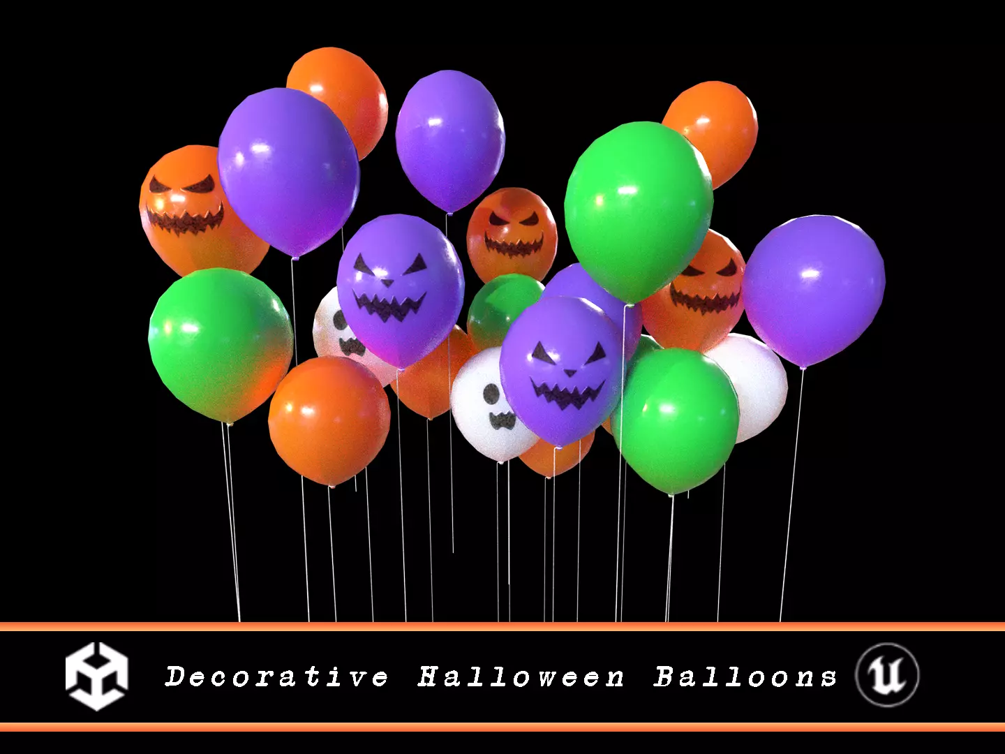 Decorative Halloween Balloons Low-poly 3D model_0