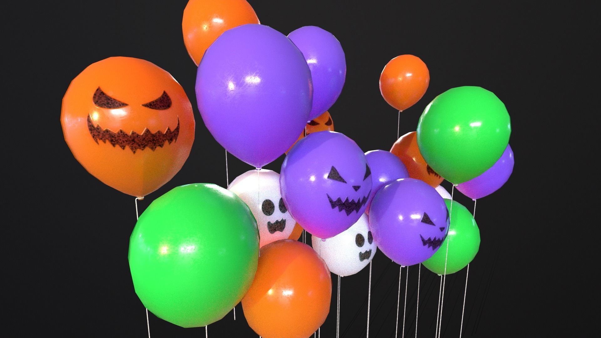 Decorative Halloween Balloons Low-poly 3D model_4