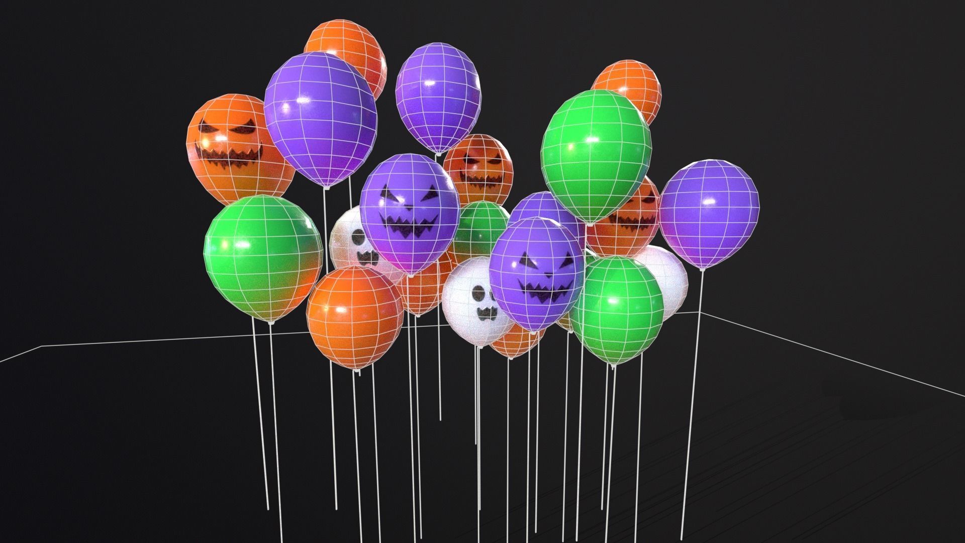 Decorative Halloween Balloons Low-poly 3D model_3