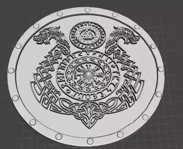 Norse Runes Dragon Boat Viking shield 3D print model