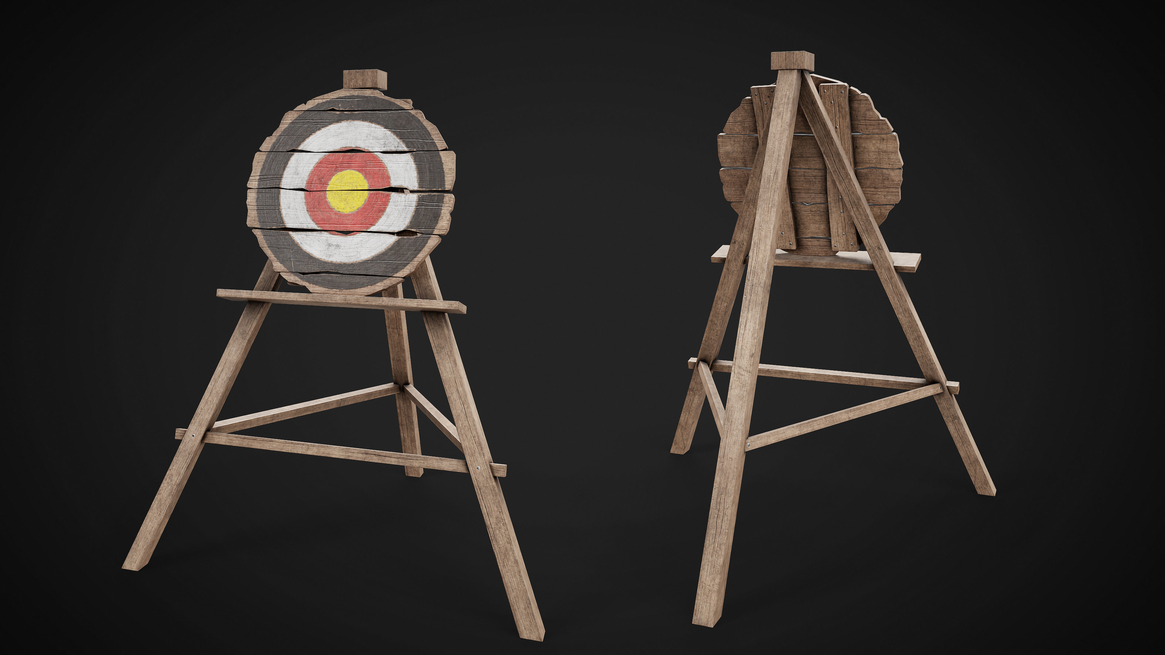Set of 3 Medieval Training Wooden Targets Low-poly 3D model_6