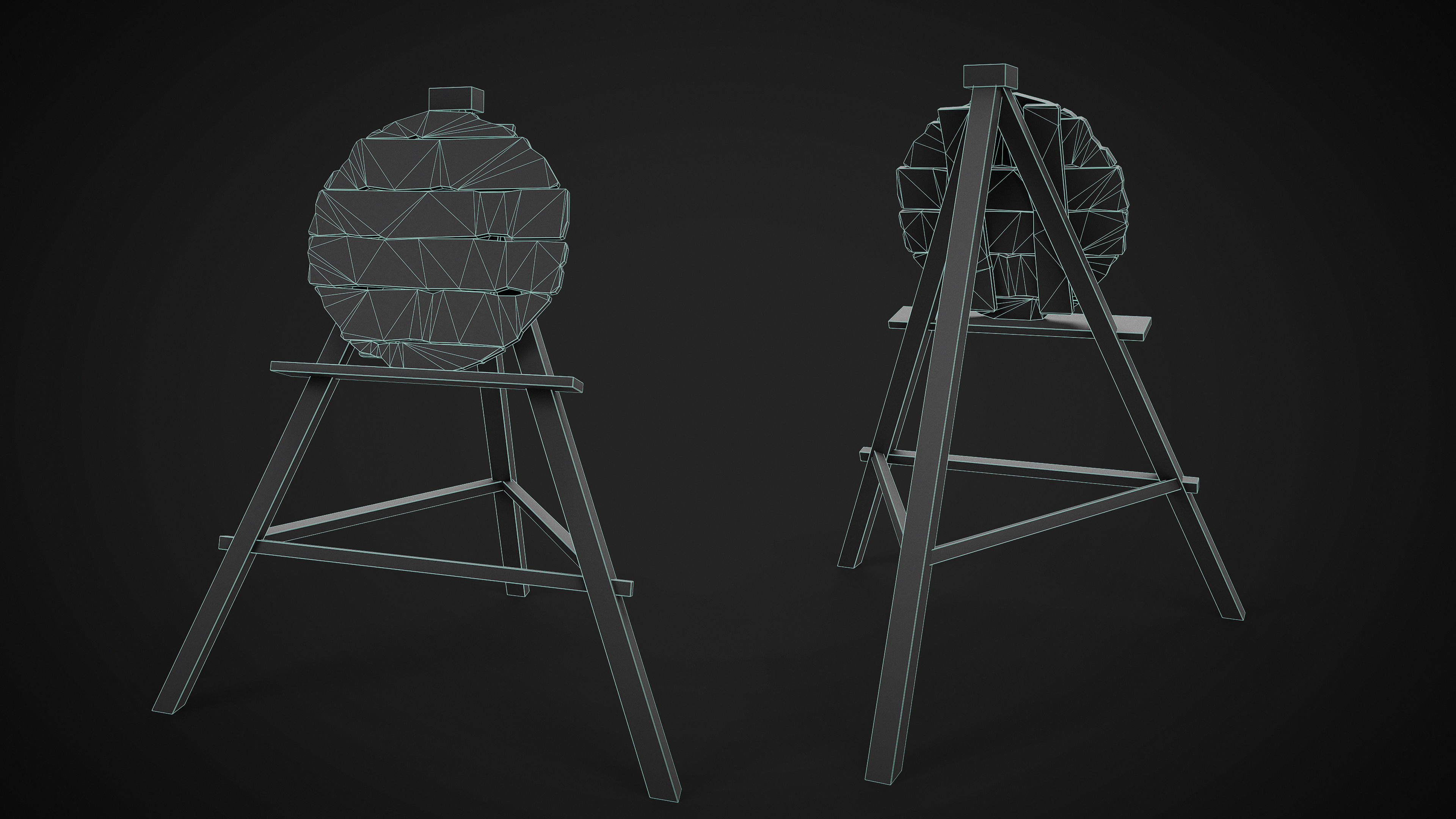 Set of 3 Medieval Training Wooden Targets Low-poly 3D model_7