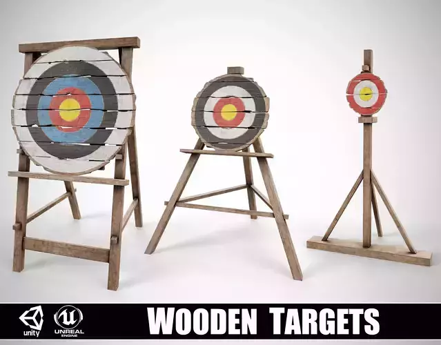 Set of 3 Medieval Training Wooden Targets Low-poly 3D model