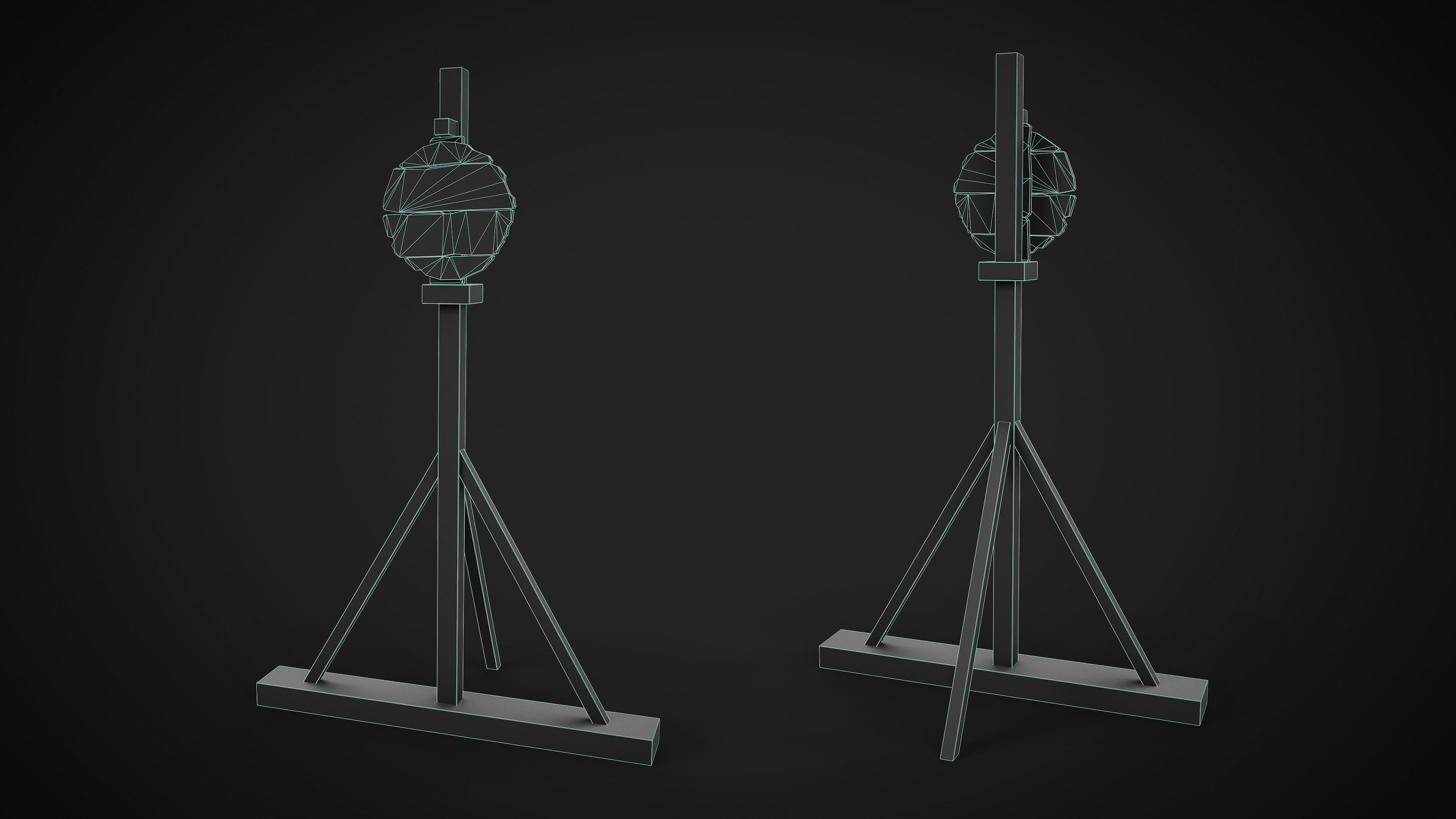 Set of 3 Medieval Training Wooden Targets Low-poly 3D model_9