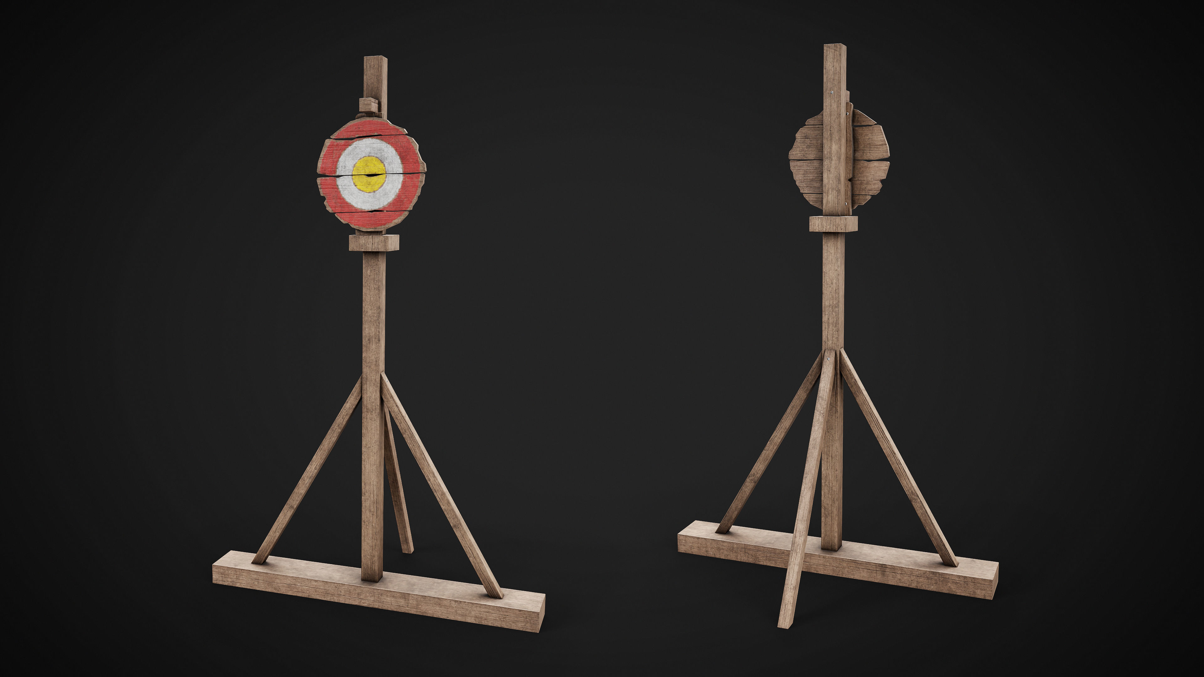 Set of 3 Medieval Training Wooden Targets Low-poly 3D model_8