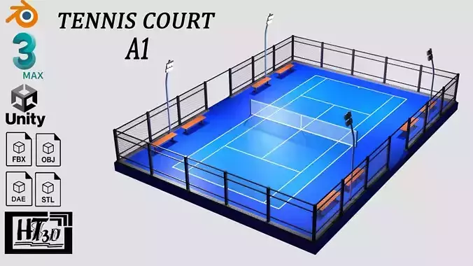 Tennis court A1 Low-poly 3D model