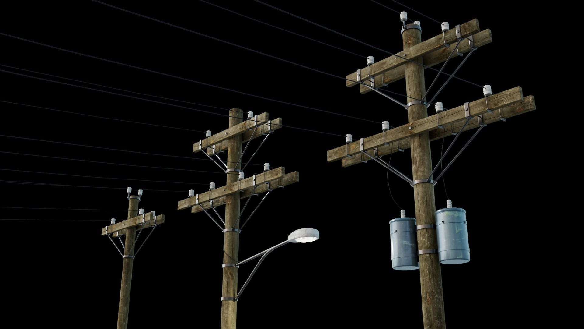 Wooden Utility Pole 3D model_1