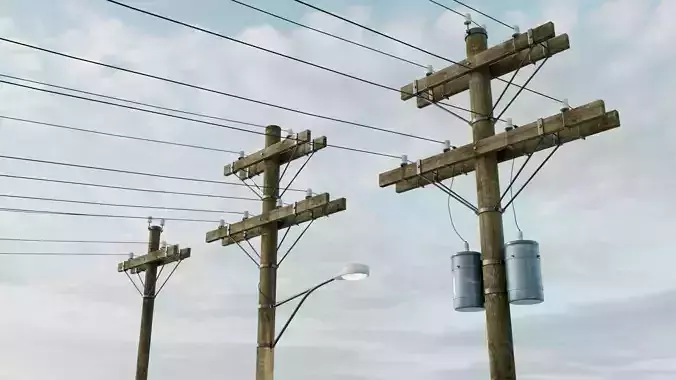 Wooden Utility Pole 3D model